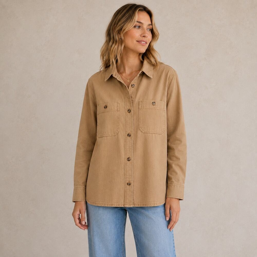 Old Navy Women's Loose Oversized Fit Button Down Shirt Classic Khaki Size Small